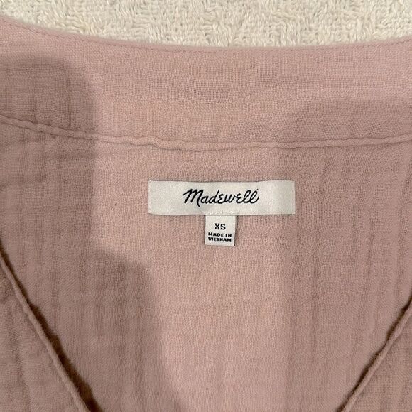 Madewell Lightspun Evert Top Wisteria Dove Pink Button Front V-Neck Textured XS - Picture 4 of 7